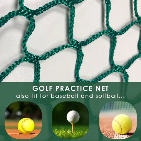 Close-up of green polyester netting, part of the Golf Driving Cage With Ball Return System 10x10x10ft Heavy Duty Steel Frame
