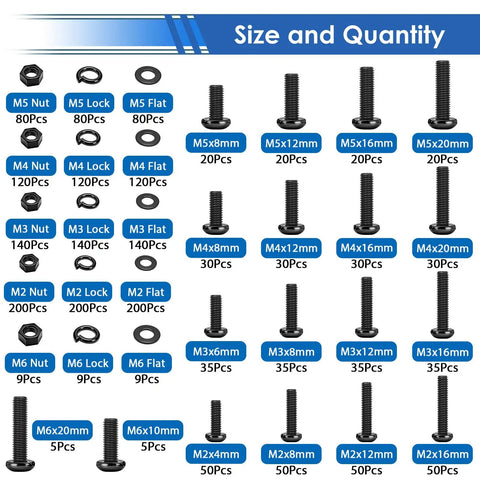 Top Shelf Metric Screw Assortment Kit With 2236 Heavy Duty Carbon Steel Fasteners Including M2 M3 M4 M5 M6 Bolts And Nuts, various sizes and quantities.