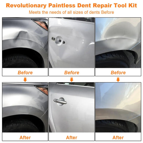 135 Piece Paintless Dent Repair Kit For Cars With T Bar Puller Bridge Puller Golden Lifter And More DIY Car Dent Remover For Door Dings Hail Damage And Body Creases Learn To Fix Scratches At Home With This All In One Auto Body Repair Set. before and after car dent repair panels