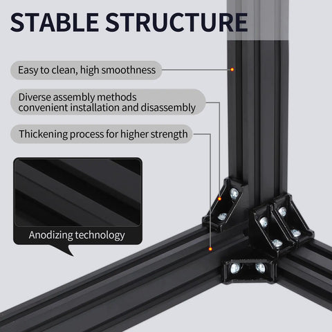 Close-up of 8 Piece 1000mm T Slot Aluminum Extrusion 2020 European Standard showing joint assembly and anodizing technology.
