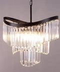 Black Modern Crystal Chandelier With Three Tiers Adjustable Hanging Pendant Light Fixture for Dining Room, Crystal Pendants