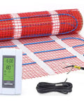 7.5 Sq Ft Electric Floor Heating Mat Kit 120V with programmable floor sensing thermostat and sensor, adhesive backing