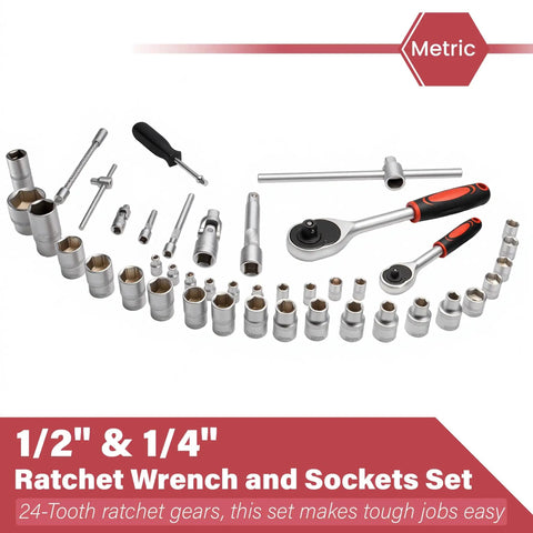 All In One 515 Piece Aluminum Trolley Tool Set On Wheels With Four Drawers Portable Toolbox For Home Car Garage Maintenance And Auto Repair Equipped With Wrenches Pliers Sockets Hammer Tape Measure And More, showing socket set with ratchet wrench