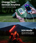 Inflatable 24 Inch Solar Camping Lantern with Magnetic LED Tube Light and phone charging in forest setting