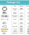 Package list of Heavy Duty Shade Sail Hardware Kit With Winches And Wire Rope Rust Free Stainless Steel Sun Shade Hardware Kit 71 Pieces