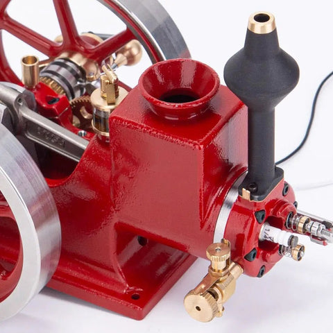 Hit And Miss Engine Model Kit With 4 Stroke Engine High Low Speed Gear Lever Adjustable Speed Switch Realistic Metal Build Educational Mechanical Engine For Adults Hands On STEM Project, red metal close-up