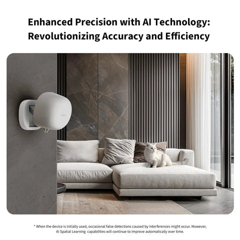FP1E Zigbee Presence Sensor With MmWave Radar, Wired Motion Sensing And AI Spatial Learning installed in modern living room