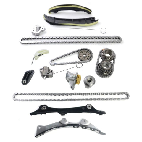 Beefed Up 3.6L V6 Timing Chain Kit Replacement For 2011 2015 Ram 1500 Jeep Grand Cherokee Challenger Charger Journey Durango And VW 3.6L Engines With Gears Tensioners Rails OE Style Premium Auto Parts components displayed on white background