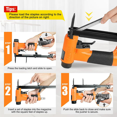 Pro-Grade 22 Gauge Pneumatic Upholstery Stapler With Long Nose Reach, 3/8-Inch Crown, 1/4-Inch To 5/8-Inch Staples, Heavy-Duty Fine Wire Stapler For Furniture And Upholstery Projects