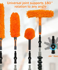 All In One High Ceiling Duster Replacement Heads Kit Fits Standard Threaded Poles With Swivel Joint For Easy Dusting Cobweb Cleaner Ceiling Fan Dust Brush Window Squeegee Microfiber Feather Duster Head No Fuss Quick Change Design orange microfiber and cobweb heads with 180° swivel joint