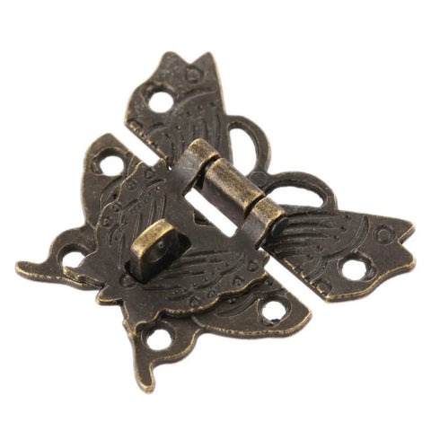 Old School Antique Butterfly Box Hasp Lock With Screws 50x43mm Vintage Jewelry Box Drawer Latch, iron construction, butterfly design