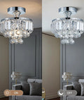 Modern Chrome Crystal Semi-Flush Mount LED Chandelier Ceiling Light For Dining Room Living Room Bedroom And Bathroom 9 Inch Diameter 10 Inch Height Crystal Tube Design Tarnish-Resistant And Durable