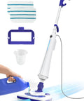 Kick Grime Steam Mop Heavy Duty Floor Steamer Fast 25 Second Heat Up, two pads, detergent chamber, and filling cup.