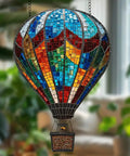 Vibrant Mosaic Style Hot Air Balloon Suncatcher Hanging Ornament For Windows Garden And Patio Decor Crafted In Acrylic