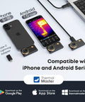 Dope Thermal Imaging Camera for iOS and Android with 8mm Macro Lens Manual Focus shown with iPhone and Android compatibility