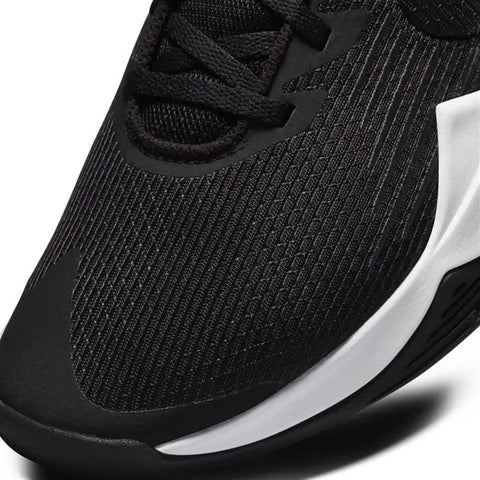 Close-up of Precision 5 Black White Men Basketball Shoes showing lightweight breathable upper and superior traction design.