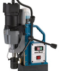 Job Ready Magnetic Annular Cutter Drill With Rock Solid 2000 Lbs Grip Quick Swap Arbor Mount And Reverse Tapping Motor For 7 16 Through 2 Inch Steel Drilling, side view showing controls and magnetic base.