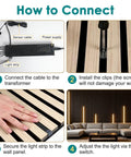 How to connect 8 Pcs LED Recessed Light Kit Touch Control Dimmable 3000K Warm COB Strip Lighting on a wood slat wall.