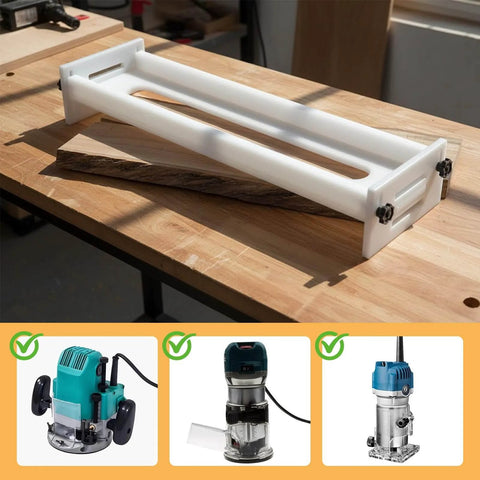 Beefy Adjustable Slab Flattening Jig For Router Sled 48 Inch HDPE Benchtop Mill Slab Jig with Three Height Settings on a workbench.