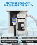 Heavy Duty Diesel Exhaust Fluid Pump Kit 110V All In One Dispensing System with stainless steel, flow meter, and hose shown in wall mount setup