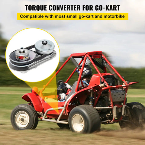 Heavy Duty Mean Machine Torque Converter For 4 To 7 Horsepower Go Kart Clutch with detailed view of engine pulley on go-kart.