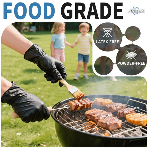 Superior Black Nitrile Gloves 6.3 Mil Thick Rip Resistant Build With Sweet Snug Fit And Killer Grip Solid Choice For Nurses Mechanics Or Household Use Fast Dry Coating Makes Them Easy To Pop On, brushing barbecue meat.
