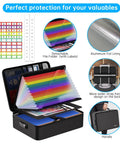 Fireproof Document Box With Lock And 25 Colorful Pocket Folders, Water Resistant Safe Organizer For Important Papers, open with labels