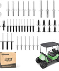 Golf Cart Rivet Kit For EZGO TXT 1994 And Later Complete Body Hardware Set shown with rivets and model cart