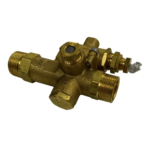 Gas Air Compressor Unloader Valve Combo For 145 To 175 PSI With Three Quarter Inch Inlet And Outlet, brass body, side view
