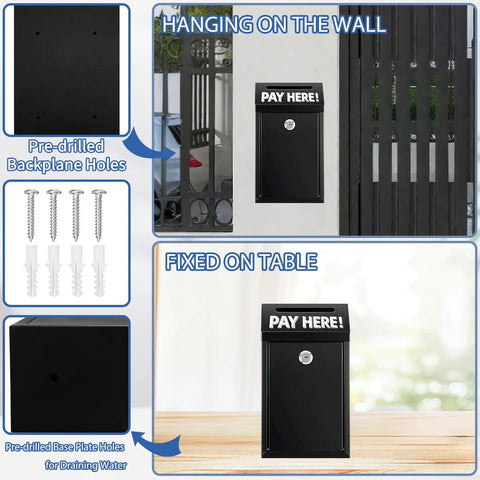 Metal Donation Box With Lock For Wall Mount Secure Cash Deposit Slot Money Drop Box For Home Office Or Outdoors Black