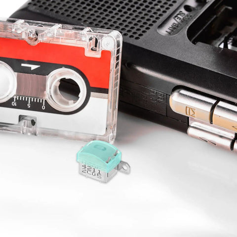 Metal Tape Deck Head Dual Channel Replacement for Cassette Players and Vintage Recorders, Universal Fit, Includes Integrated Support Frame and Button Components, shown with cassette and player