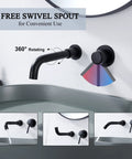 Matte Black Wall Mount Bathroom Faucet With Single Handle 360 Degree Swivel Long Spout Solid Brass Construction Dual Purpose
