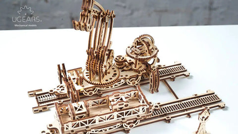 Rail Mounted Mechanical Claw Wooden Model Kit 3D Puzzle Assembly For Teens And Adults A Brain Teaser With Moving Levers On A Full Scale Rail Platform Detailed Construction Guide And Hands On Educational Fun, laser-cut plywood model