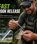 6-In-1 Stainless Steel Fishing Tool Hook Remover With Quick Hook Extraction, Knot Tying, Lead Rolling And Line Handling, Pro-Grade All-In-One Gear For Safe Hands-Free Catch And Release: man removing hook from fish