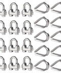 One Quarter Inch M6 Wire Rope Clamp Kit With Twelve Clamps And Ten Thimbles 304 Stainless Steel Rigging Hardware laid out