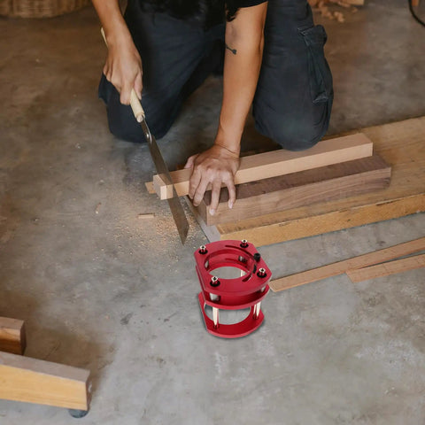 Getajghsd Iron Router Table Lifting System Base for Precision Slotting with red adjustable lift on workshop floor.