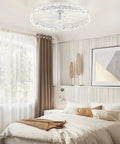 Twenty Inch Low Profile Ceiling Fan With Bright Light Kit Using Super Chill App Remote To Bring You Sweet Crisp Breezes Every Single Day Featuring Six Speeds Reversible Motor And Tunable Lighting Anywhere in a cozy bedroom.