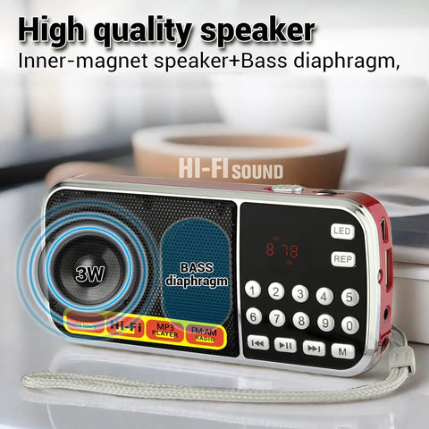 Pocket Size AM FM Radio With 1200mAh Battery For All Day Power, USB Flash Drive And Micro SD MP3 Playback, TF Card Slot
