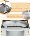 Front view of a stainless steel 4-in-1 commercial vegetable processor with 110V and circular cutting disc