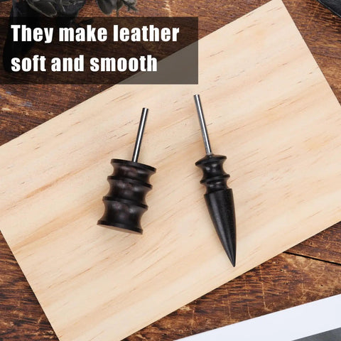 Dual Style Leather Burnishing Bits For Rotary Tool With Two Edge Burnisher Heads And Gum Point Tips, Ebony Polished
