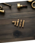 Brass Invisible Cylinder Barrel Hinges 25 Pack Small Concealed Jewelry Box Hinges on dark wood surface