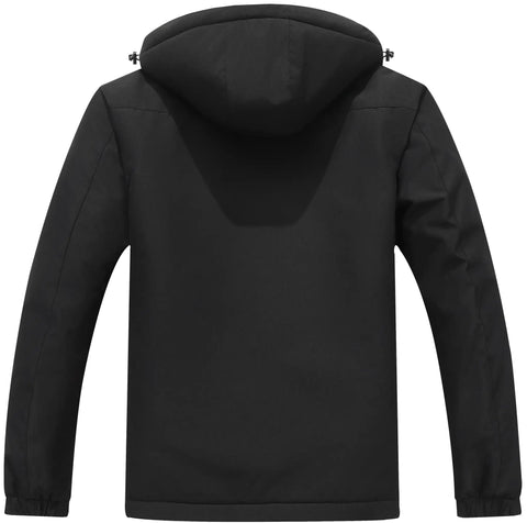 Back view of Men's Mountain Ski Jacket With Hood Waterproof Winter Snow Coat Fleece Lining Parka Warm Insulated Outdoor Gear For Cold Weather
