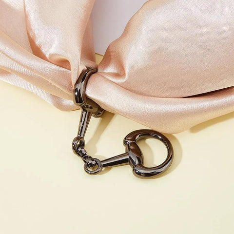 8 Pack Alloy D Ring Snaffle Bit Buckles with satin fabric, four color variety, DIY horse jewelry, 72x21x6mm hardware detail.