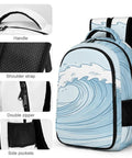 Pastel Watercolor Ocean Wave Print Unisex Backpack with padded straps, double zipper, and side pockets for school and travel.