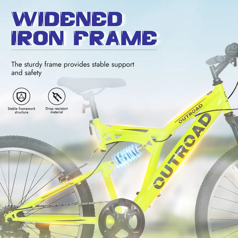26 Inch Mountain Bike For Men And Women Of All Ages With 7 Speed Drivetrain, Aviation Grade High Carbon Steel Frame, yellow side view