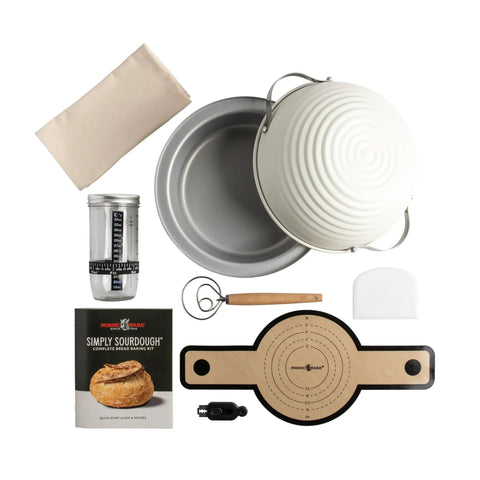 Complete Bread Baking Kit With 12 Inch All Metal Pan And Domed Lid For Fast Steam Bake No Preheat Needed Banneton Tools 22 Page Recipe Guide Starter Jar Danish Whisk Cutter Lifting Mat Scraper And Cotton Liner