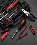39 Piece Home Tools Kit With Plastic Toolbox Handy Starter Set for College Dorms and Small Fixes displayed on a black surface