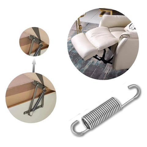 Top Shelf Stainless Steel Recliner Springs Heavy Duty Two Piece Set With Long Hook Attachment For Quick Sofa Mechanism Swap And Hella Durable Everyday Reliability.