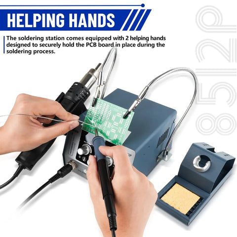 Powerful 2-In-1 Hot Air Soldering Station Workhorse For Electronics PCB Repair With Helping Hands, 3 Soldering Tips