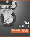 Close-up of caster wheels on 30-Inch 5-Drawer Mechanic's Tool Cart With Rolling Workstation and Built-In Toolbox